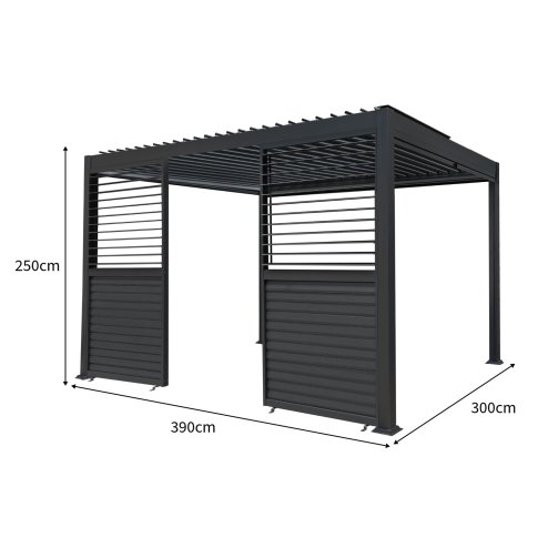 Aluminium Pergola With Anthracite Blinds & 2 Shutter Panels - 3m x 4m