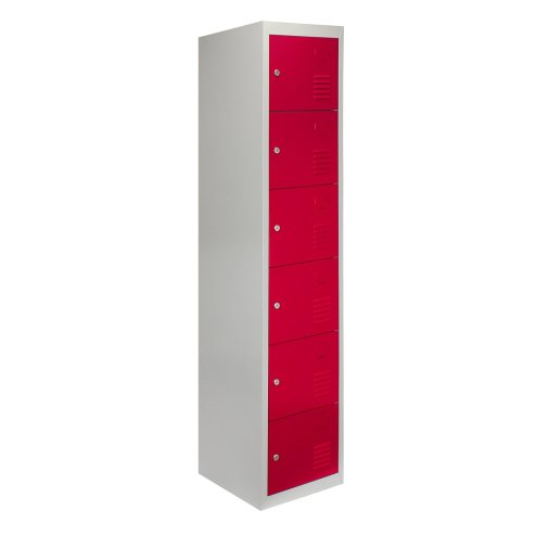 MonsterShop Metal Lockers 6 Doors Storage, Red & Grey Metal Lockable Unit Staff School Gym Changing
