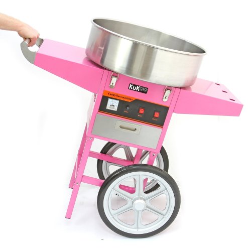 Cotton Candy Floss Machine & Portable Cart Electric Retro Carnival Funfair Style Maker Kids Party Movie Night Sweet Gift Candyfloss Stainless Steel Hinged Bowl Thermostat
