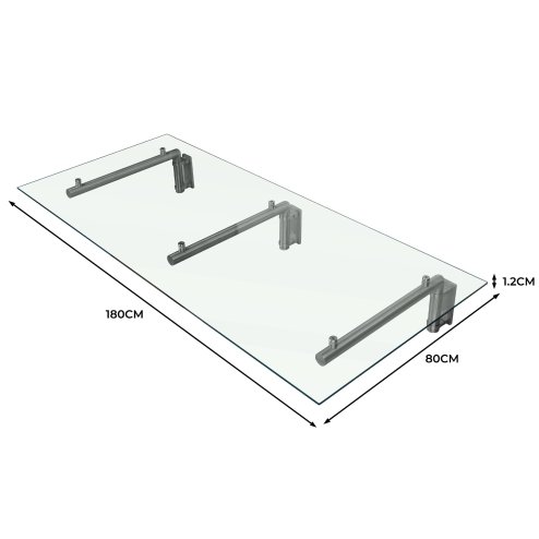 MonsterShop 1800 x 800mm Glass Canopy, 4 Stainless Steel Brackets, Front/Back Door Porch Shelter