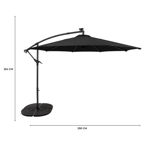 LED Cantilever Parasol 3m With Full Fan Base - Black
