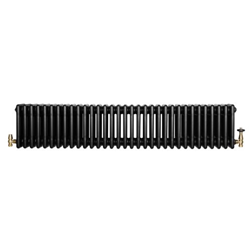 Traditional 4 Column Radiator & Valves - 300 x 1505mm - Black