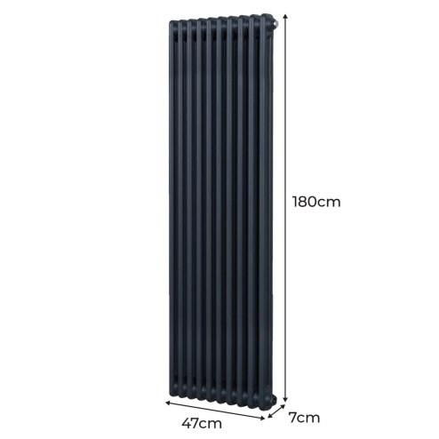 Traditional 2 Column Radiator 1800mm x 472mm Modern Central Heating Heater Matt Anthracite Grey Carbon Steel Vertical Wall Mounted Kitchen Living Room Bathroom Cleaning Brush Fixing Kit & Brackets
