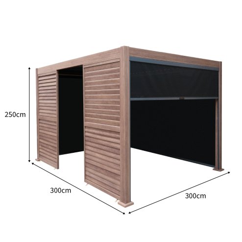 Wood Effect Aluminium Pergola With Blinds & 2 Louvre Panels - 3m x 3m