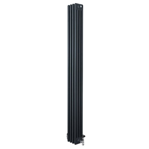 Traditional 4 Column Radiator & Valves - 1800 x 200mm - Anthracite Grey
