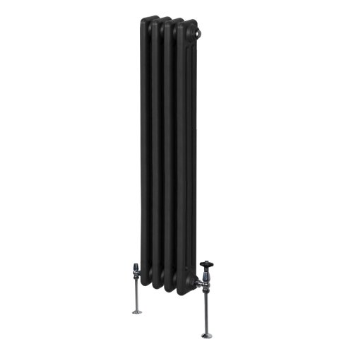 Traditional 3 Column Radiator 1500mm x 202mm Modern Central Heating Heater Matt Black Carbon Steel Vertical Wall Mounted Kitchen Living Room Bathroom Cleaning Brush Fixing Kit & Brackets