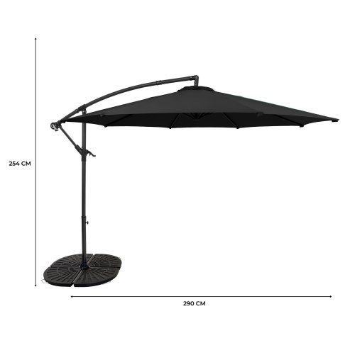 Cantilever Parasol 3m With Full Fan Base - Black
