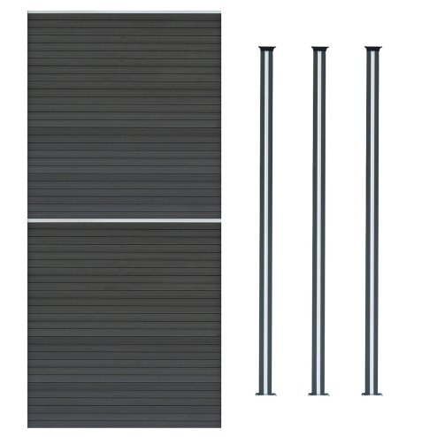 Composite Fence Panel x 2 & LED Posts x 3 - Grey