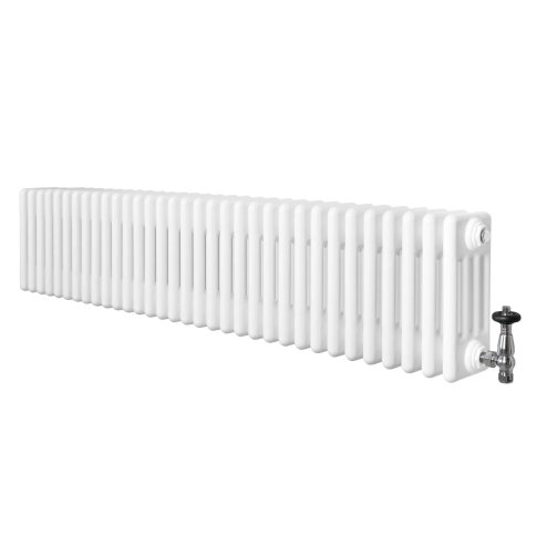 Traditional 4 Column Radiator & Valves - 300 x 1505mm - White