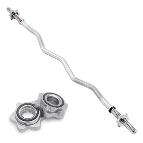 Body Revolution EZ Barbell Bar - 1.2m EZ Weight Lifting Bar for 1 Inch Standard Weights Plates - Barbell for Bench Press, Curls and Bodybuilding With Spinlock