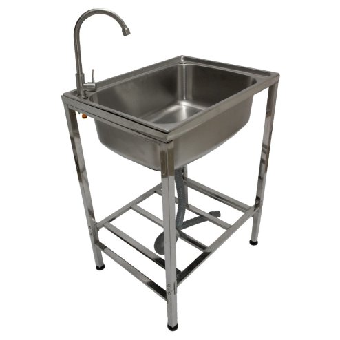 Camping Sink with Tap and Drainage Pipe Outdoor Stainless Steel Metal  Wash Basin Free Standing Portable