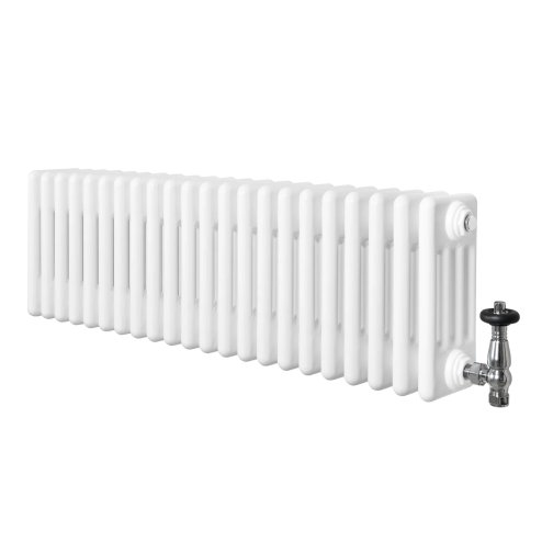Traditional 4 Column Radiator & Valves - 300 x 1010mm - White