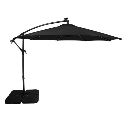 LED Cantilever Parasol 3m With Square Base - Black