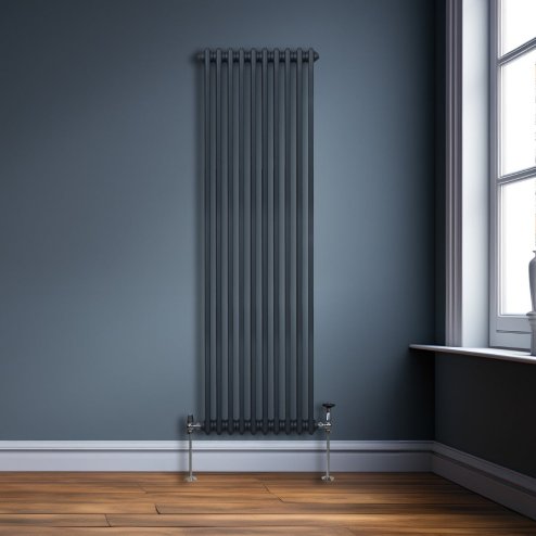 Traditional 2 Column Radiator 1800mm x 472mm Modern Central Heating Heater Matt Anthracite Grey Carbon Steel Vertical Wall Mounted Kitchen Living Room Bathroom Cleaning Brush Fixing Kit & Brackets
