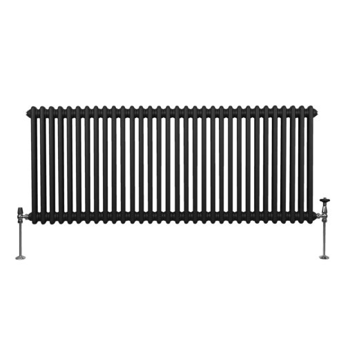 Traditional 2 Column Radiator 600mm x 1462mm Modern Central Heating Heater Matt Black Carbon Steel Horizontal Wall Mounted Kitchen Living Room Bathroom FREE Cleaning Brush Fixing Kit & Brackets
