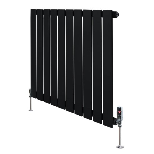 Flat Single Column Radiator & Valves - 600mm x 700mm - Black