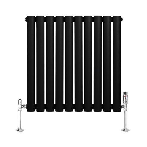 Oval Single Column Radiator & Valves - 600mm x 600mm - Black