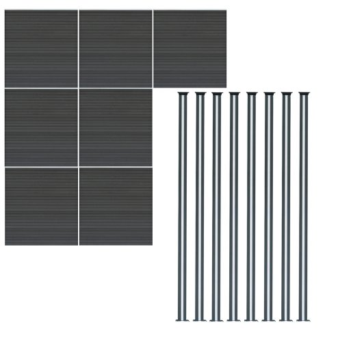 Composite Fence Panel x 7 & LED Posts x 8 - Grey