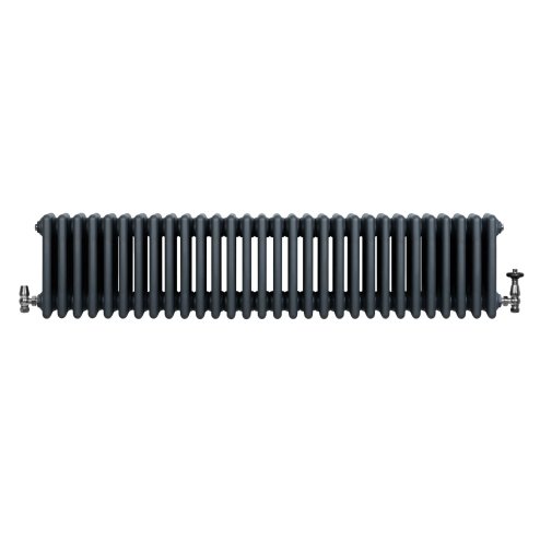 Traditional 4 Column Radiator & Valves - 300 x 1370mm - Anthracite Grey