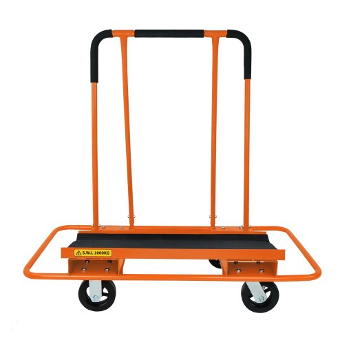 Plasterboard Trolley Dry Wall Cart Sheetrock Board Sheet Material Carrier Dolly Transporter 1000kg 2200lbs Heavy Duty Steel 2 Fixed & 2 Swirl Wheels 2 Brakes Foam Handle Non Slip Rubber Matting