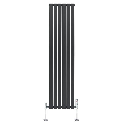 Flat Single Column Radiator & Valves - 1800mm x 420mm - Anthracite Grey
