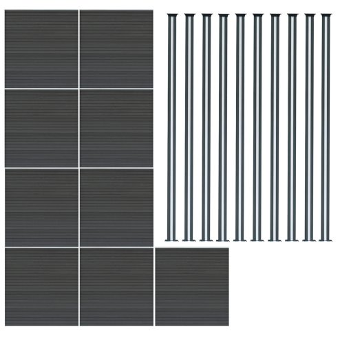 Composite Fence Panel x 9 & LED Posts x 10 - Grey