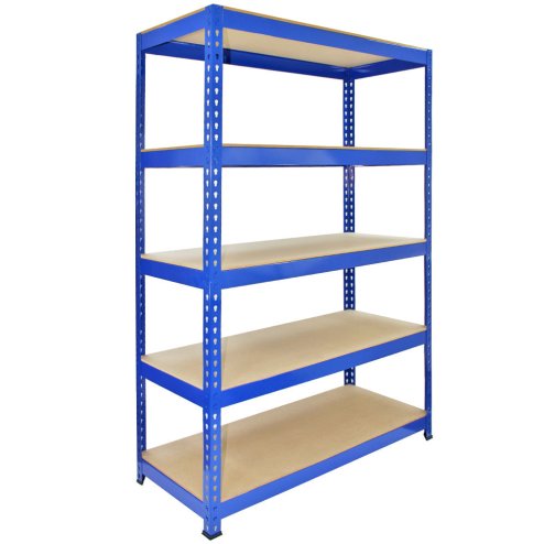 Q-Rax 120 cm Garage Shelving Storage Unit / Racking 5 Tier Bay / Boltless Warehouse Shelves, Blue