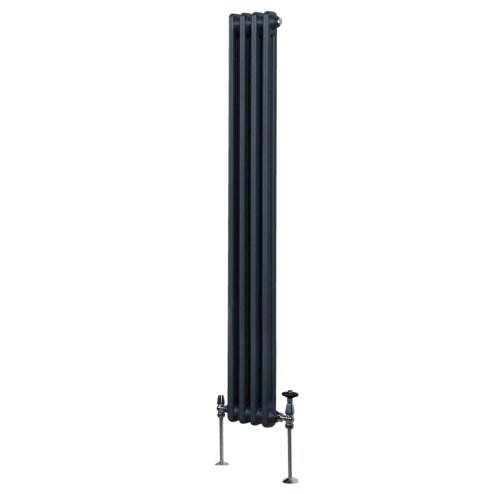 Traditional 2 Column Radiator 1800mm x 202mm Modern Central Heating Heater Matt Anthracite Grey Carbon Steel Vertical Wall Mounted Kitchen Living Room Bathroom Cleaning Brush Fixing Kit & Brackets