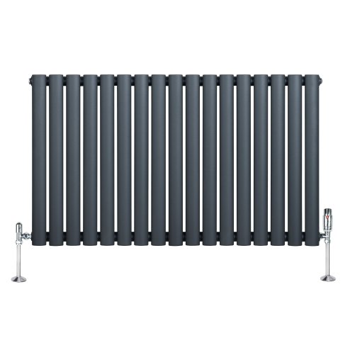 Oval Single Column Radiator & Valves - 600mm x 1020mm - Anthracite Grey