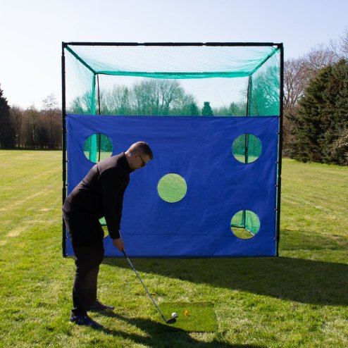 Golf Cage Target Practice Sheet 3m x 2m 5 x 38.5cm Holes Waterproof 210D Oxford Fabric 12 Bungee Cords Lightweight Portable Blue Outdoor Indoor Monster Shop
