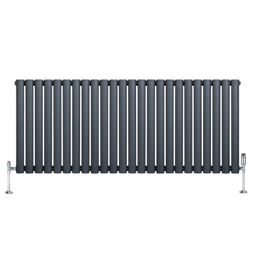 Oval Single Column Radiator & Valves - 600mm x 1440mm - Anthracite Grey