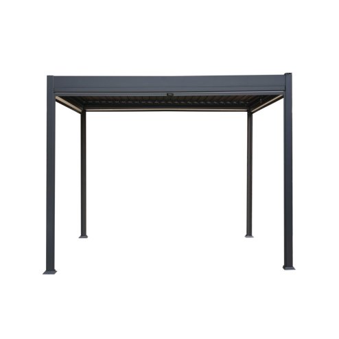 Anthracite Aluminium Pergola With White Blinds & LED Lights - 3m x 3m