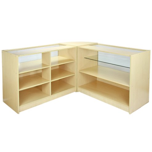 MonsterShop Virgo Shop Counter Cabinets & Retail Display Glass Showcase Set, Maple, Melamine MDF