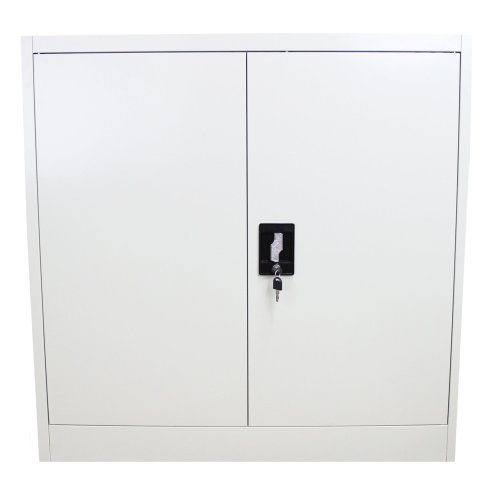 Metal Office 2 Doors Filing Cabinet Flatpack Document File Compartments Lockable Storage Cupboard Unit 90cm