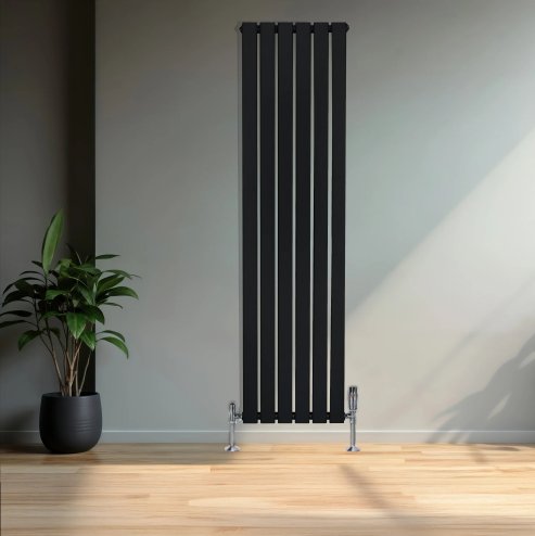 Flat Single Column Radiator - 1600 x 420mm - Black