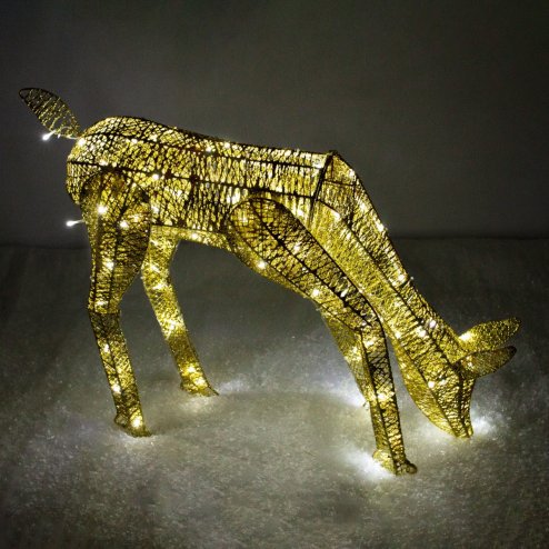 Outdoor Reindeer Christmas Light Up Decorations Standing Doe Gold Garden Xmas Decoration Figure with 120 Cool White LED Lights Indoor Outdoor Use