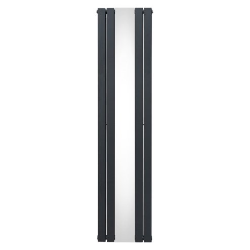 Flat Panel Radiator With Mirror 1800mm x 425mm Modern Designer Double Column Vertical Heater Matt Anthracite Grey Carbon Steel Wall Mounted Kitchen Living Room Cleaning Brush Fixing Kit & Brackets