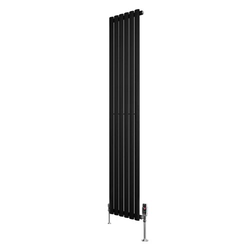 Oval Single Column Radiator & Valves - 1800mm x 360mm - Black