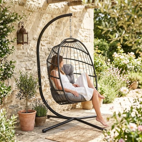 Rattan Hanging Egg Chair - Black
