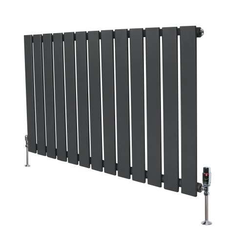 Flat Single Column Radiator & Valves - 600mm x 910mm - Anthracite Grey