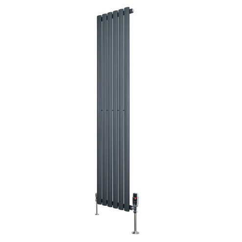 Oval Single Column Radiator & Valves - 1600mm x 360mm - Anthracite Grey