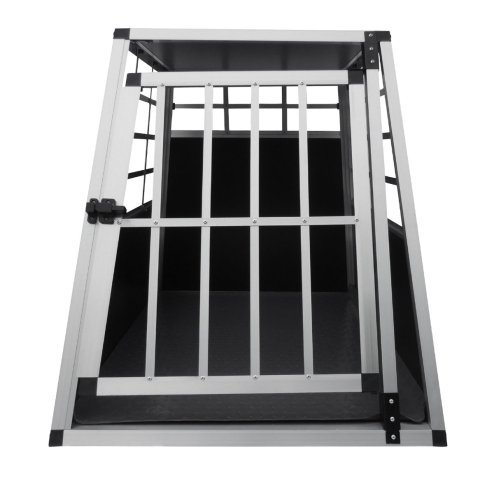 Pet Car Transport Crate Cage Large Aluminium Travel Box Trapezoidal Dog Cat Puppy Carrier Estate Vehicle 1 Door 69 x 65 x 90cm | FREE Plastic Washable Mat