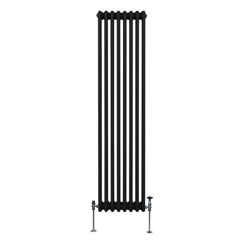 Traditional 3 Column Radiator 1800mm x 382mm Modern Central Heating Heater Matt Black Carbon Steel Vertical Wall Mounted Kitchen Living Room Bathroom Cleaning Brush Fixing Kit & Brackets