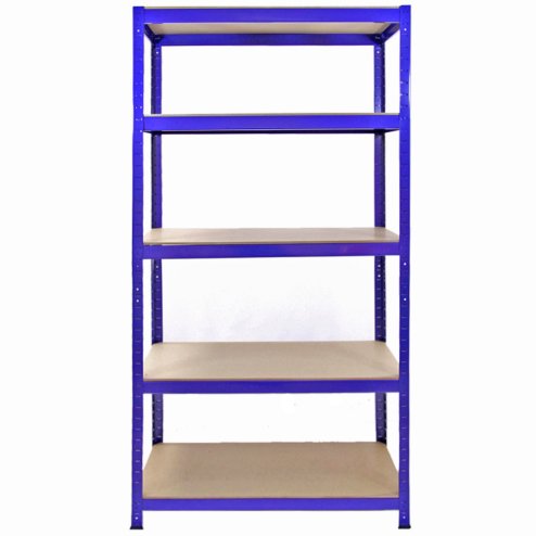 T-Rax Garage Shelving Unit - 5 Tier Heavy Duty Rack for Storage Steel Utility Shelves | Metal & MDF Boltless Racking Assembly System | 180cm x 90cm x 45cm | 280KG Per Shelf, Blue