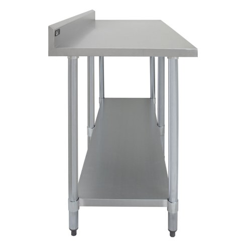 7FT Kitchen Work Bench Catering Table Commercial Stainless Steel Food Prep Surface Restaurant Storage Shelf 250kg Weight Capacity Adjustable Height 10cm Backsplash Upstand 2 x FREE Microfibre Cloths