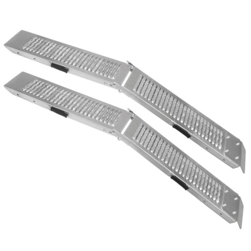 Ramps Foldable Loading Motorbike Motorcycle Folding Van Steel Trailer Heavy Duty ATV Portable Truck Track Day 200Kg Capacity Quad Bike Car Lawn Mower Scooter Non-Slip Silver| Free Ratchet Strap