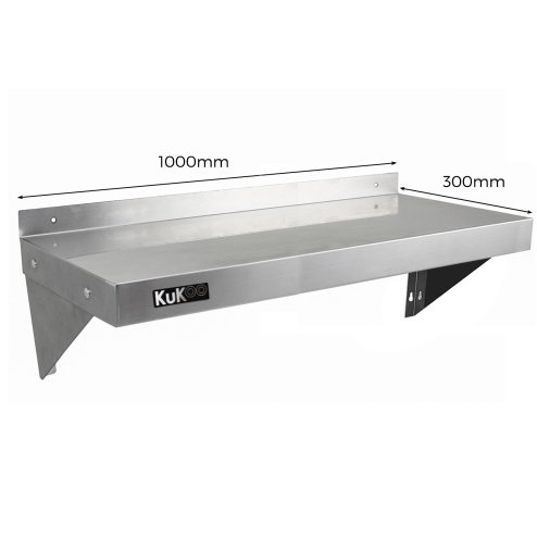 2 x KuKoo Commercial Stainless Steel Shelves Kitchen Wall Shelf Catering Corrosion Resistant & Free Microfiber Cloths 1000mm x 300mm