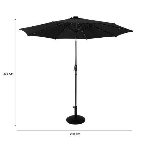 LED Tilt Parasol 2.7m With Tilt Base - Black