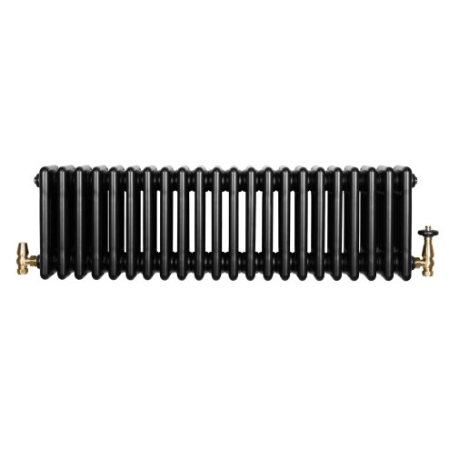 Traditional 4 Column Radiator & Valves - 300 x 1010mm - Black