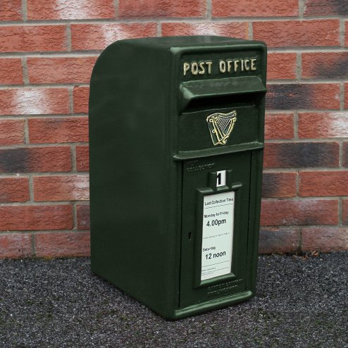Royal Mail Post Box Irish with Floor Stand ER Cast Iron Wall Mounted Wedding Authentic Pillar Replica Lockable Post Office Letter Box Green